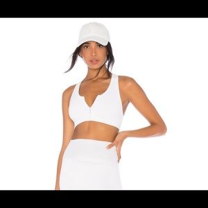 Front zip closure ribbed white sports bra